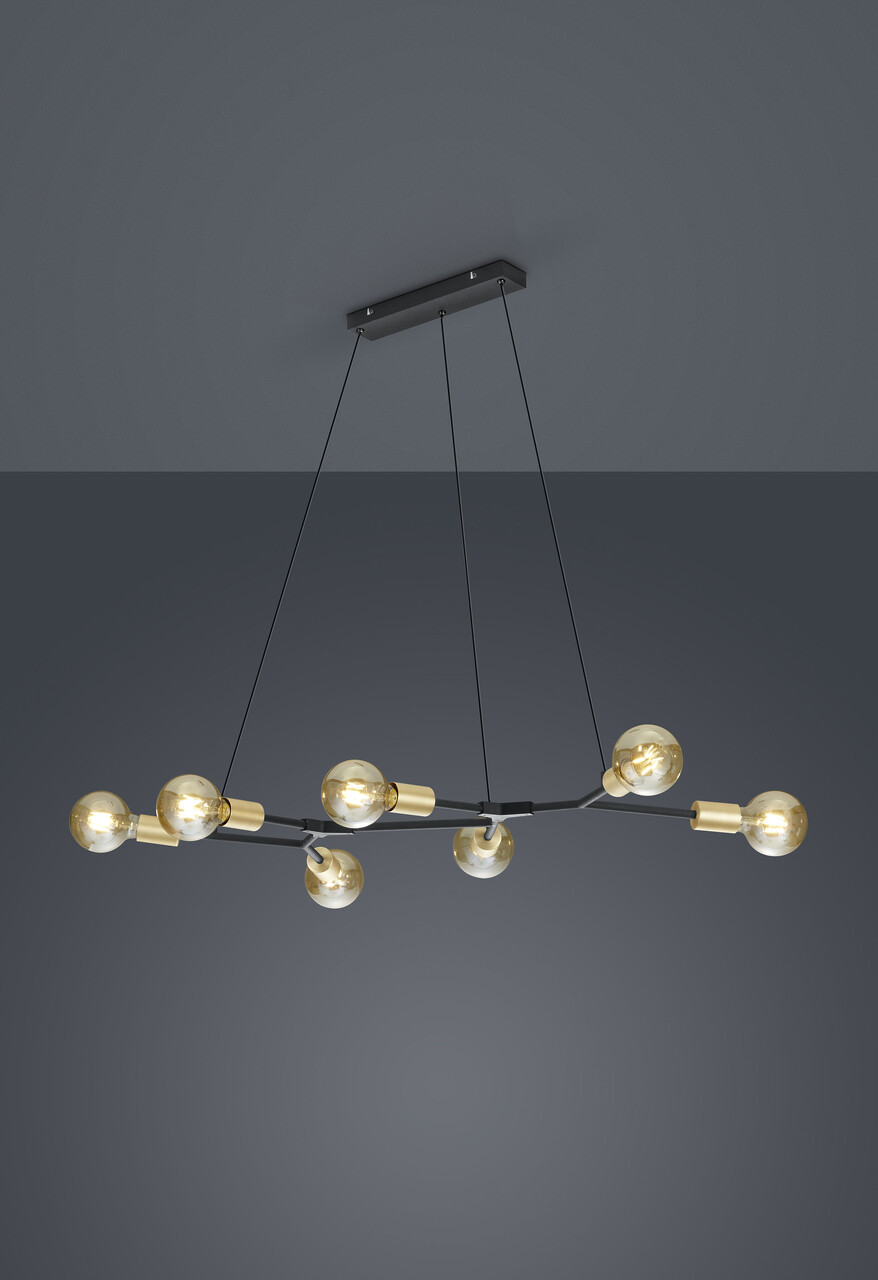 Lustra Cross, TRIO, 91x45x150 cm, 28W, 7x E27, metal, negru mat/auriu - imagine 5